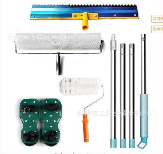 Set de unelte pentru nivelare ciment cu rolă de eliminare a bulelor, rolă anti-spumă și mistrie de nivelare — set de 5 piese, construcție metal/plastic, pentru uz casnic