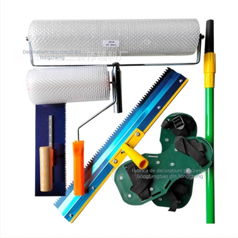 Set de unelte pentru nivelare ciment cu rolă de eliminare a bulelor, rolă anti-spumă și mistrie de nivelare — set de 5 piese, construcție metal/plastic, pentru uz casnic