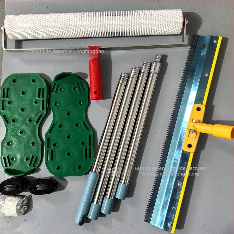 Set de unelte pentru nivelare ciment cu rolă de eliminare a bulelor, rolă anti-spumă și mistrie de nivelare — set de 5 piese, construcție metal/plastic, pentru uz casnic