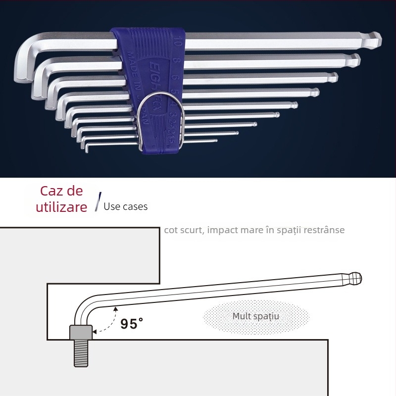 Bailey set de chei hexagonale interne, 8 piese, modele TTR-S7/TTR-S9, material SVCM+, placare electrolitică