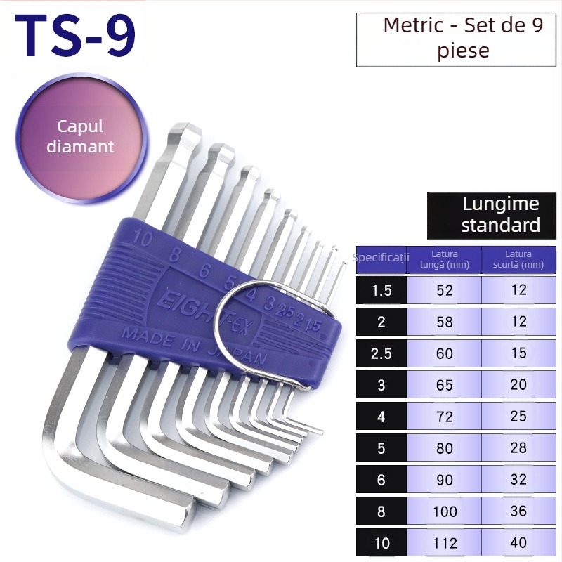 Bailey set de chei hexagonale interne, 8 piese, modele TTR-S7/TTR-S9, material SVCM+, placare electrolitică