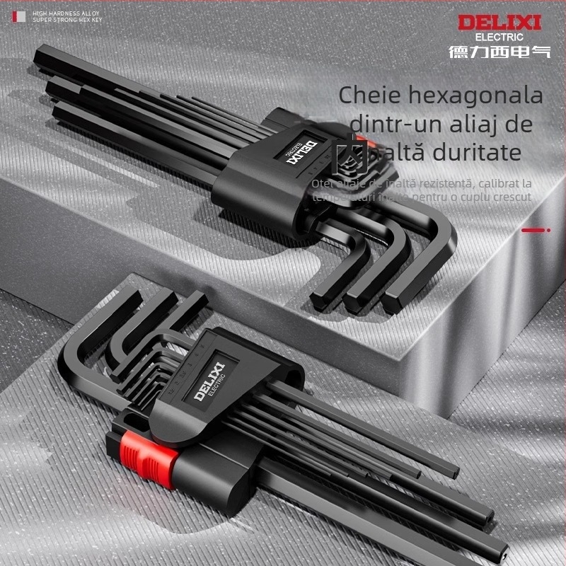 Delixi Set chei Allen, din aliaj, cap hexagonal interior, moment de cuplu înalt