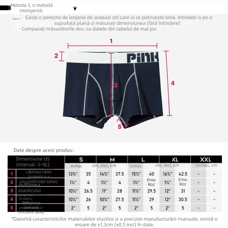 PINKHERO Boxer bărbați din bumbac – talie medie, model solid, respirabil, antibacterian, strângere a burții