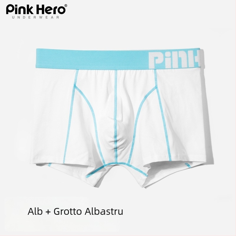 PINKHERO Boxer bărbați din bumbac – talie medie, model solid, respirabil, antibacterian, strângere a burții