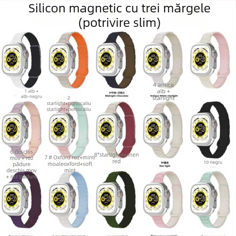 Brățară subțire din silicon magnetic pentru Apple Watch — închidere magnetică, dimensiune a interfeței personalizabilă