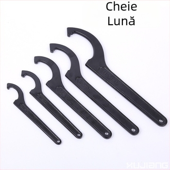 Cheie pentru instalații cu cap de cârlig în formă de semilună, amortizant, pentru capacul contorului de apă; Material: oțel 45#; Design: gaură laterală pentru piuliță rotundă