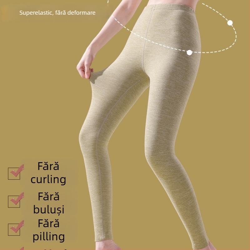 Pantaloni termici cu fibră de încălzire și spandex, croială lejeră, grosime medie, mențin căldura