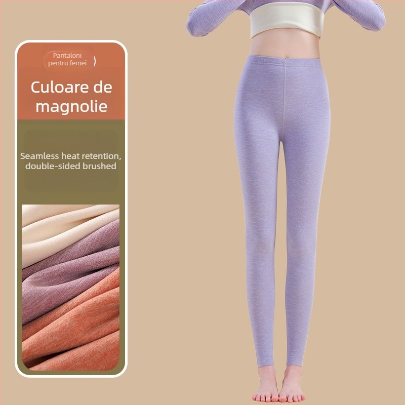 Pantaloni termici cu fibră de încălzire și spandex, croială lejeră, grosime medie, mențin căldura