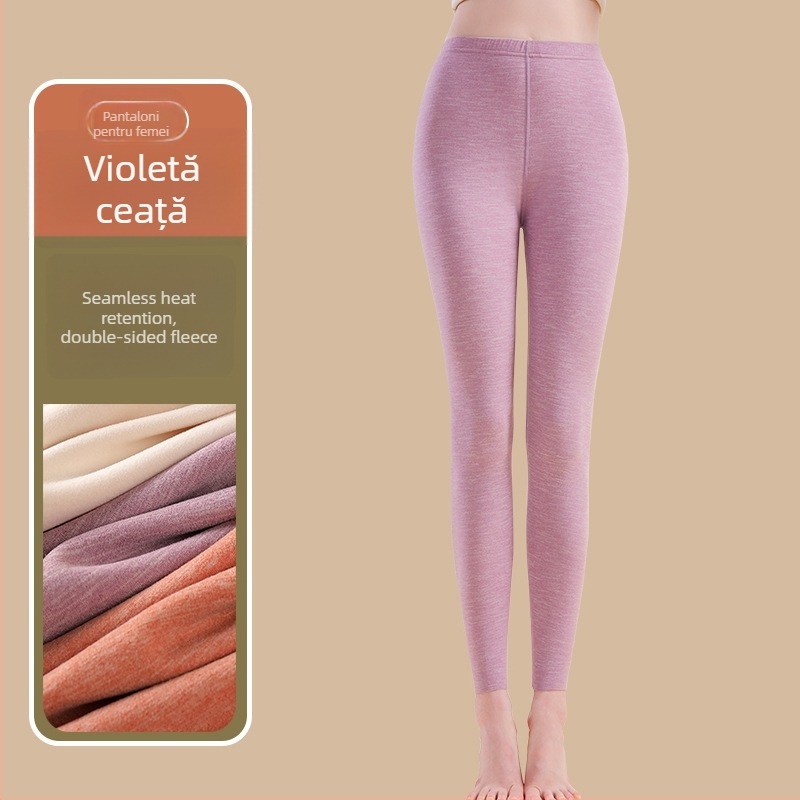 Pantaloni termici cu fibră de încălzire și spandex, croială lejeră, grosime medie, mențin căldura