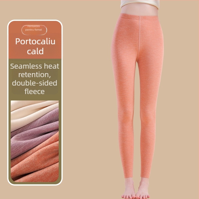 Pantaloni termici cu fibră de încălzire și spandex, croială lejeră, grosime medie, mențin căldura