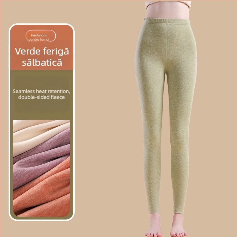 Pantaloni termici cu fibră de încălzire și spandex, croială lejeră, grosime medie, mențin căldura
