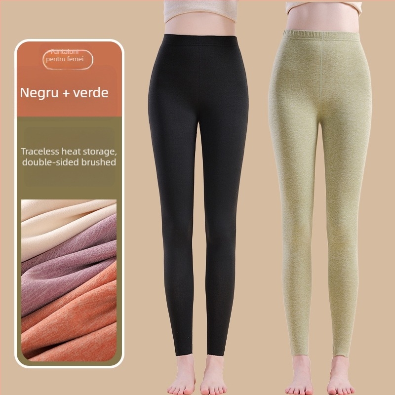 Pantaloni termici cu fibră de încălzire și spandex, croială lejeră, grosime medie, mențin căldura