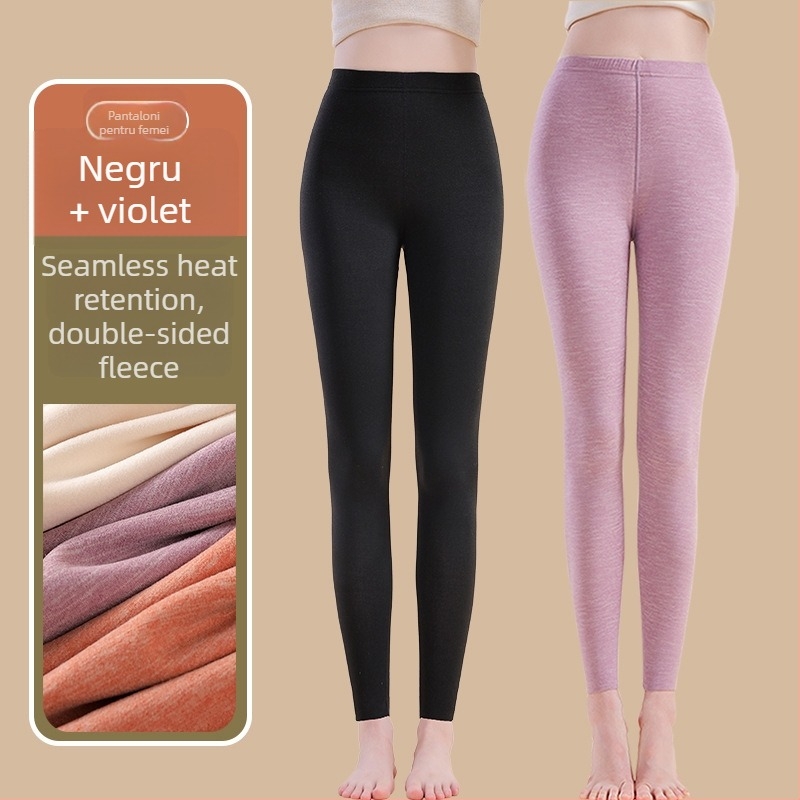 Pantaloni termici cu fibră de încălzire și spandex, croială lejeră, grosime medie, mențin căldura