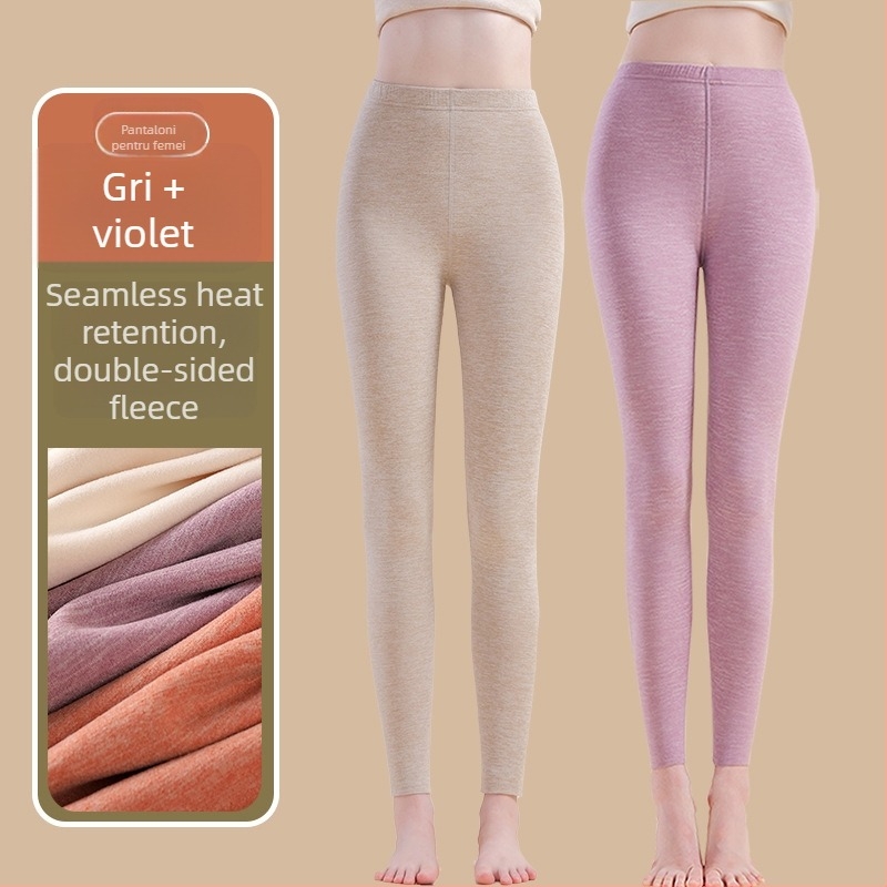 Pantaloni termici cu fibră de încălzire și spandex, croială lejeră, grosime medie, mențin căldura