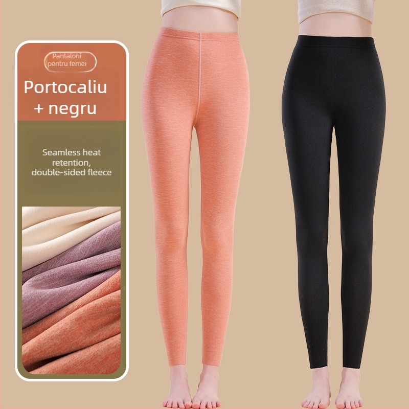 Pantaloni termici cu fibră de încălzire și spandex, croială lejeră, grosime medie, mențin căldura