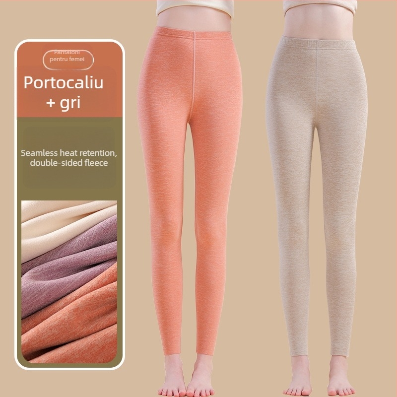 Pantaloni termici cu fibră de încălzire și spandex, croială lejeră, grosime medie, mențin căldura