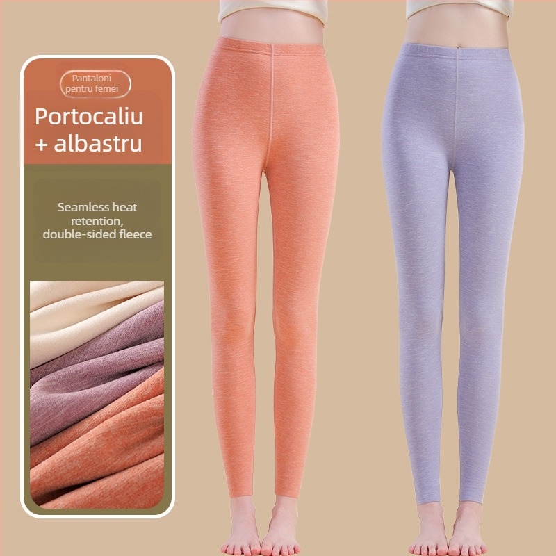 Pantaloni termici cu fibră de încălzire și spandex, croială lejeră, grosime medie, mențin căldura