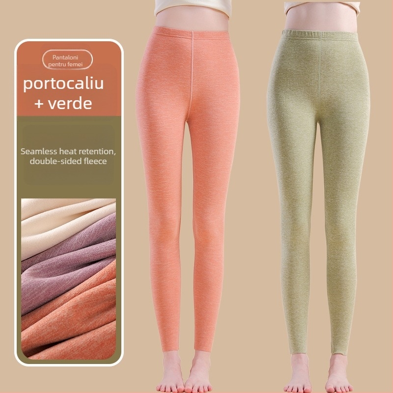 Pantaloni termici cu fibră de încălzire și spandex, croială lejeră, grosime medie, mențin căldura