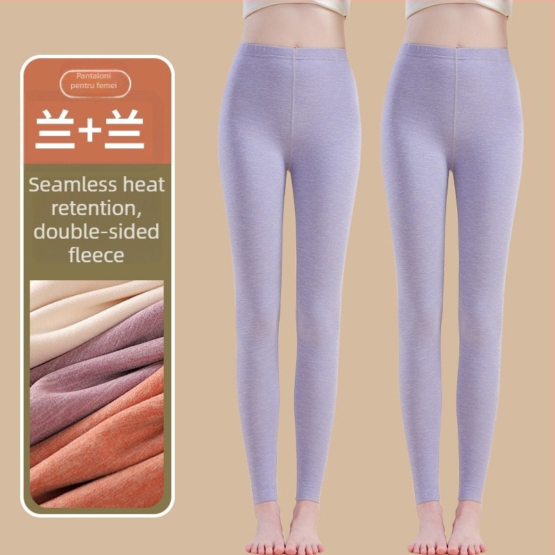 Pantaloni termici cu fibră de încălzire și spandex, croială lejeră, grosime medie, mențin căldura