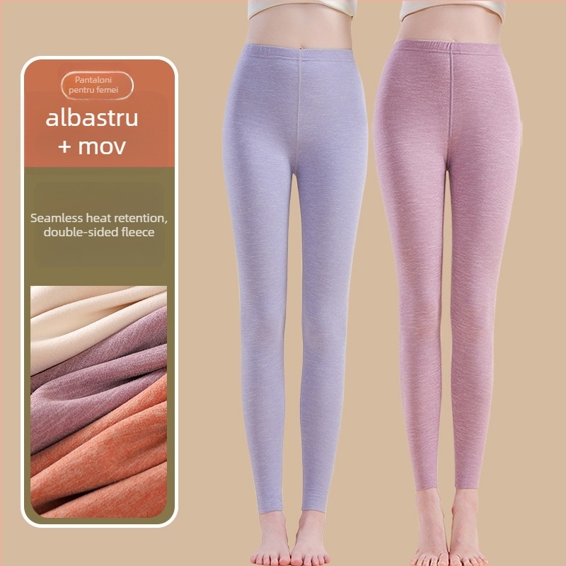 Pantaloni termici cu fibră de încălzire și spandex, croială lejeră, grosime medie, mențin căldura
