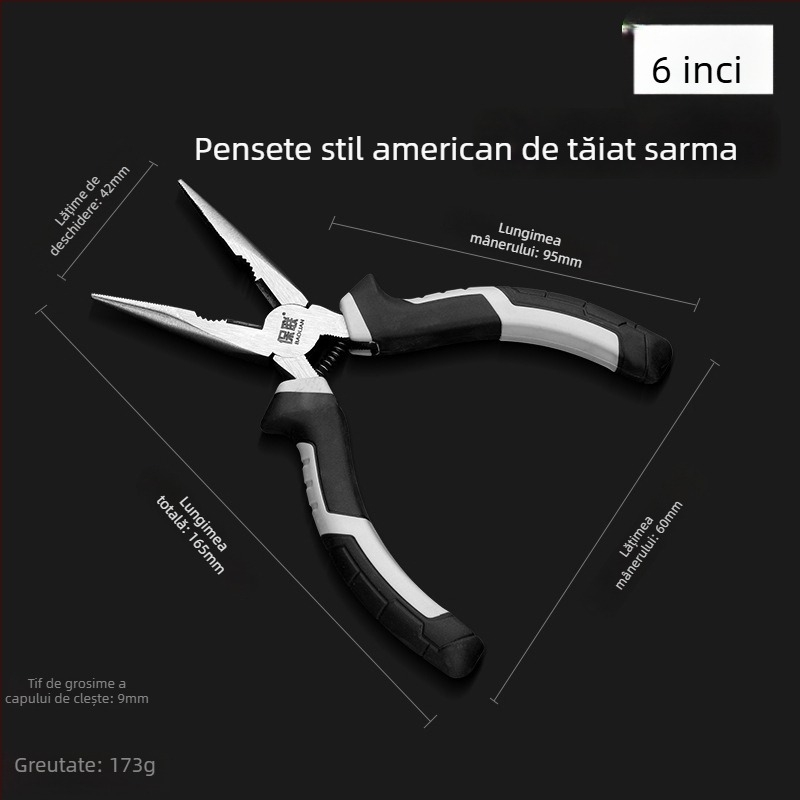 Clește cu vârf subțire și vârf diagonal pentru electricieni, economie de efort, unelte manuale de calitate industrială