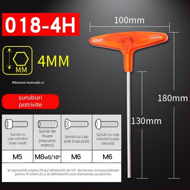 Set șuruburi hexagon cu mâner în formă de T extins, model 018l–2h, oțel crom-vanadiu, format metrice, origine Japonia