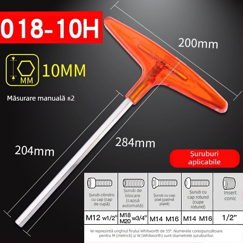 Set șuruburi hexagon cu mâner în formă de T extins, model 018l–2h, oțel crom-vanadiu, format metrice, origine Japonia