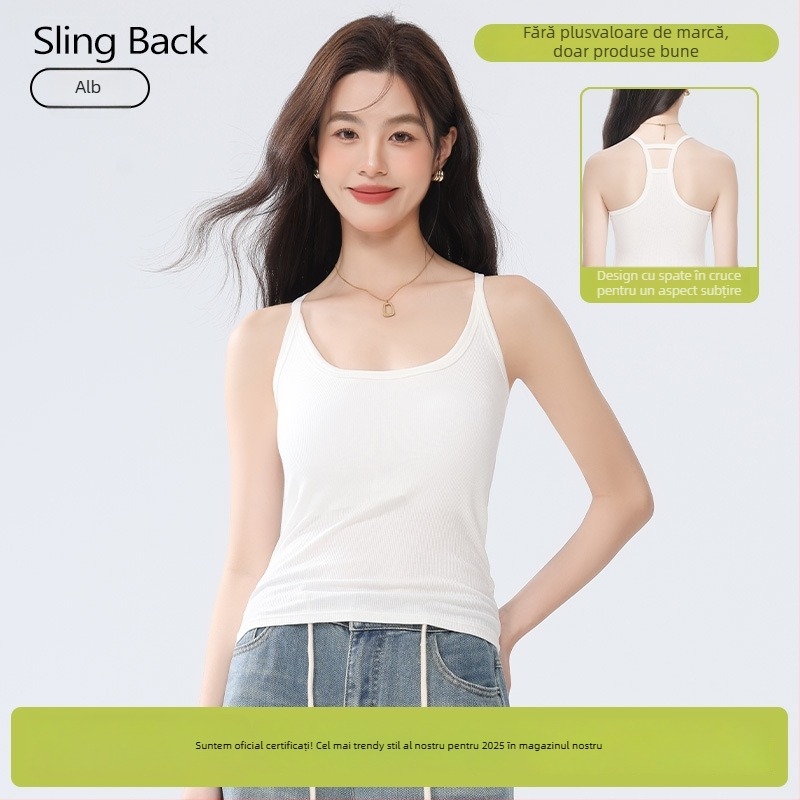 If elegant top pentru femei cu bretele duble, croială slim, lungime scurtă, material viscoză, 90–95% viscoză