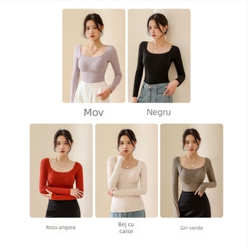 Top termic din lână-mătase cu decolteu în V, cupe integrate, tricot gros 251–300 g/m², principal material 80–90%, mâneci lungi, modelare a corpului și căldură
