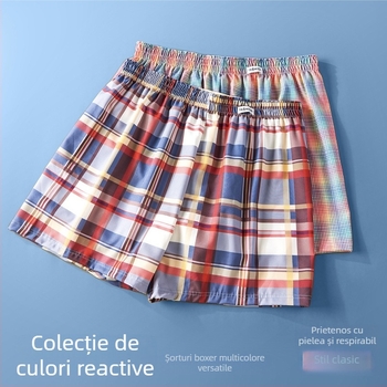 Boxeri pentru bărbați, țesătură cu model în carouri, fibră de poliester, talie medie, respirabili
