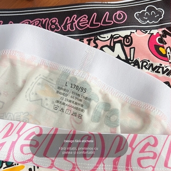 Boxeri bumbac pentru bărbați, model graffiti, respirabili și antibacterieni, design de ridicare a șoldurilor, căptușeală în zona inghinală cu bacterii lactice