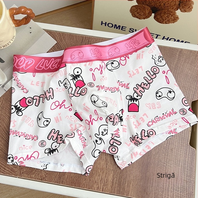 Boxeri bumbac pentru bărbați, model graffiti, respirabili și antibacterieni, design de ridicare a șoldurilor, căptușeală în zona inghinală cu bacterii lactice