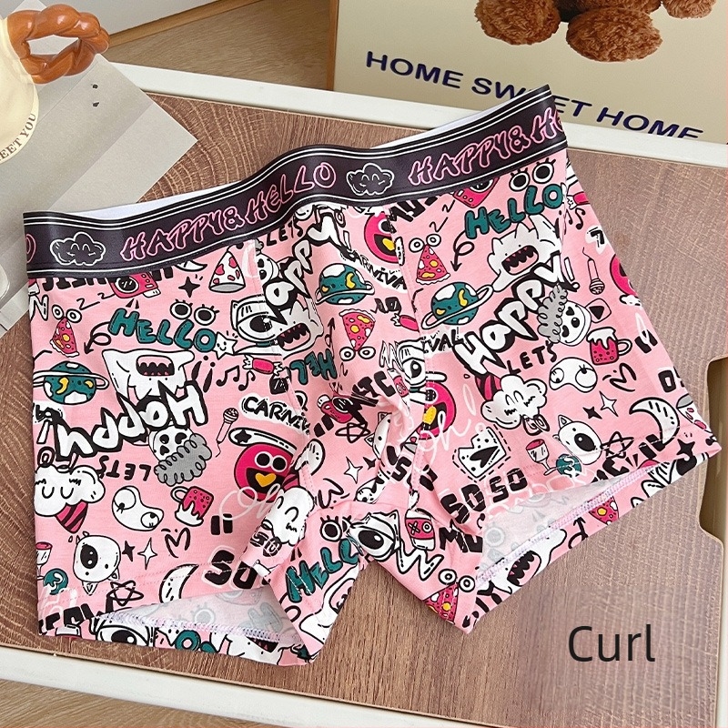 Boxeri bumbac pentru bărbați, model graffiti, respirabili și antibacterieni, design de ridicare a șoldurilor, căptușeală în zona inghinală cu bacterii lactice