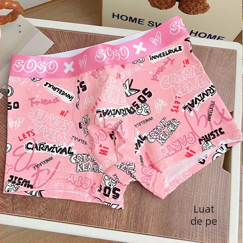 Boxeri bumbac pentru bărbați, model graffiti, respirabili și antibacterieni, design de ridicare a șoldurilor, căptușeală în zona inghinală cu bacterii lactice