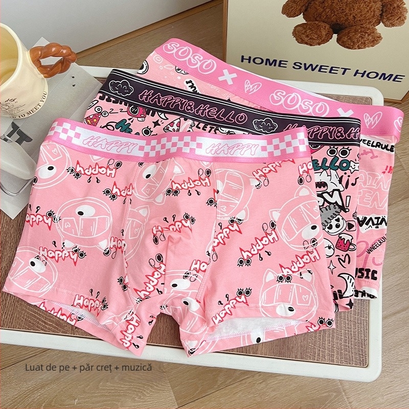 Boxeri bumbac pentru bărbați, model graffiti, respirabili și antibacterieni, design de ridicare a șoldurilor, căptușeală în zona inghinală cu bacterii lactice