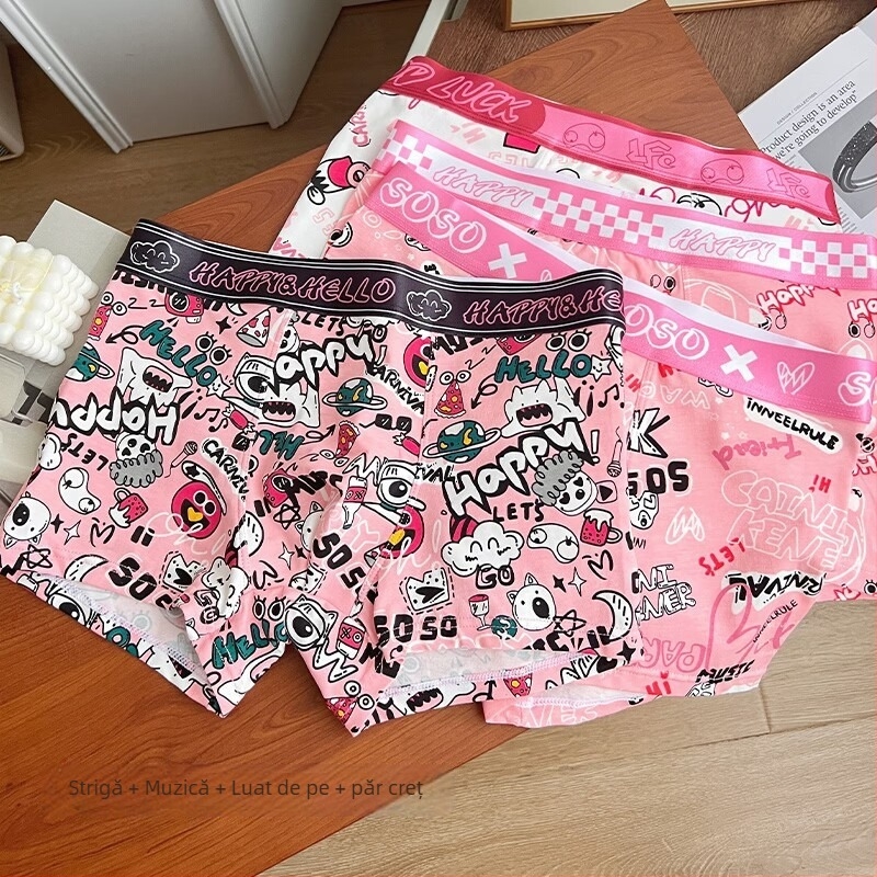 Boxeri bumbac pentru bărbați, model graffiti, respirabili și antibacterieni, design de ridicare a șoldurilor, căptușeală în zona inghinală cu bacterii lactice