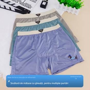 Boxeri pentru bărbați Ice Silk – respirabili, antibacterieni, tricot din nailon, talie medie, uni, căptușeală din viscoză 90–95%