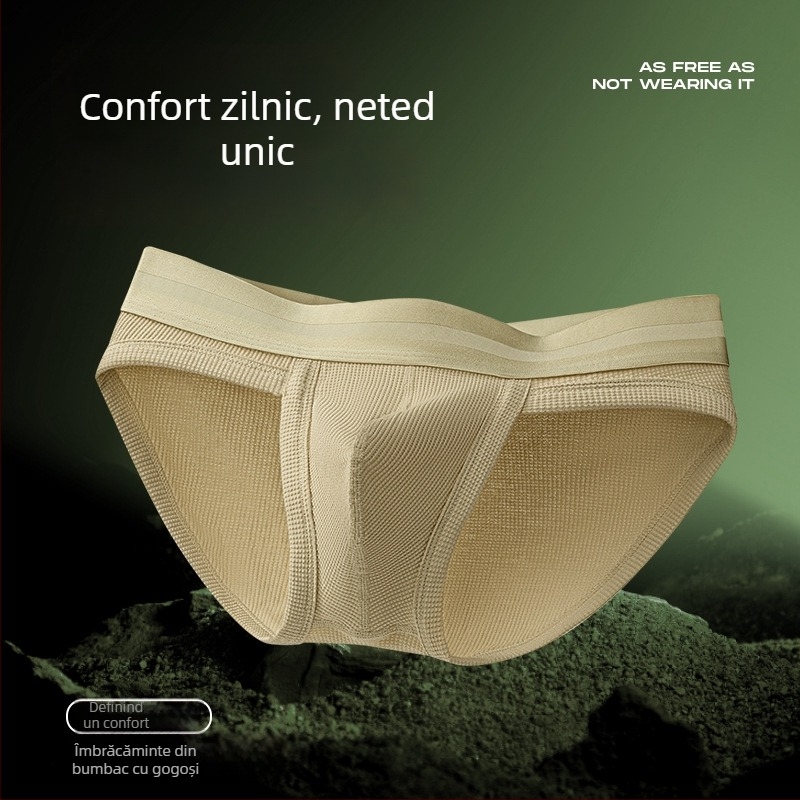 Slip bărbățească din bumbac cu textură waffle, respirabil, elasticitate înaltă, tricotat, model solid