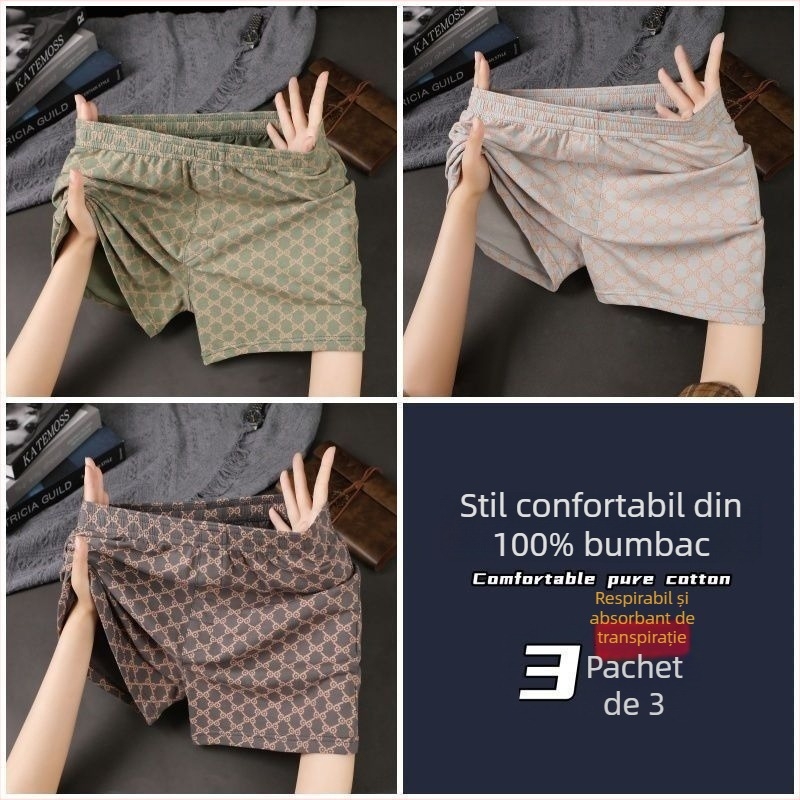 Boxer bărbătești din bumbac, respirabil, talie medie, 90–95% bumbac, pentru primăvară