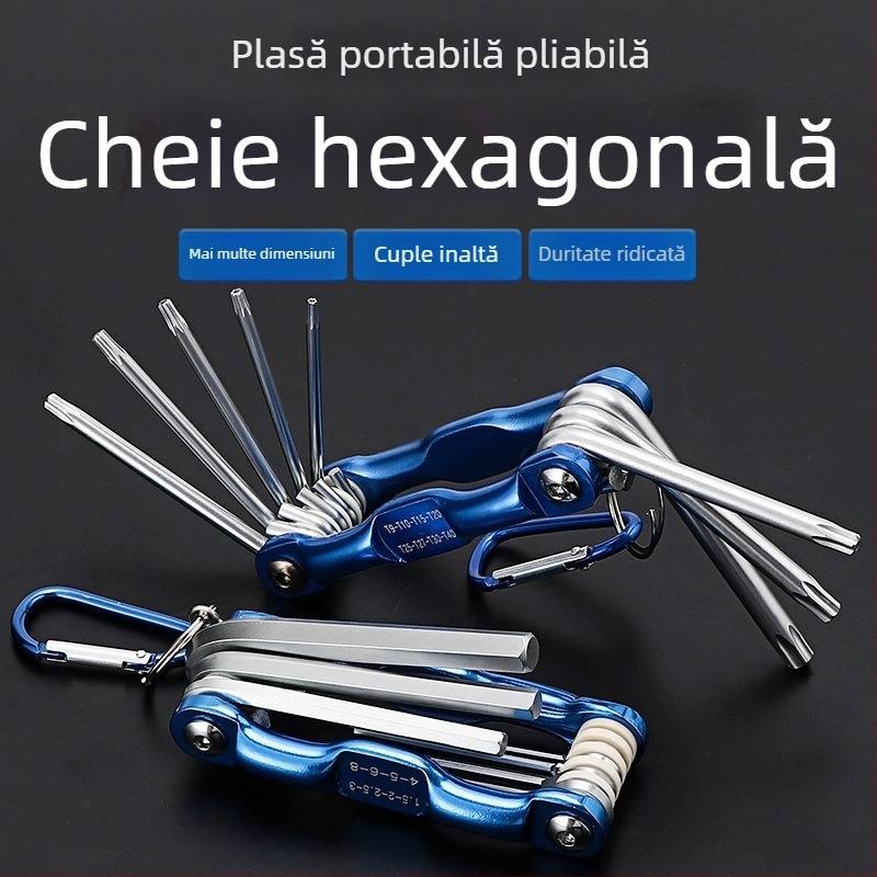 Set pliabil de chei hexagonale din oțel crom-vanadiu, greutate 300, cap hexagonal cu priză