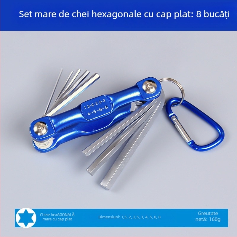 Set pliabil de chei hexagonale din oțel crom-vanadiu, greutate 300, cap hexagonal cu priză