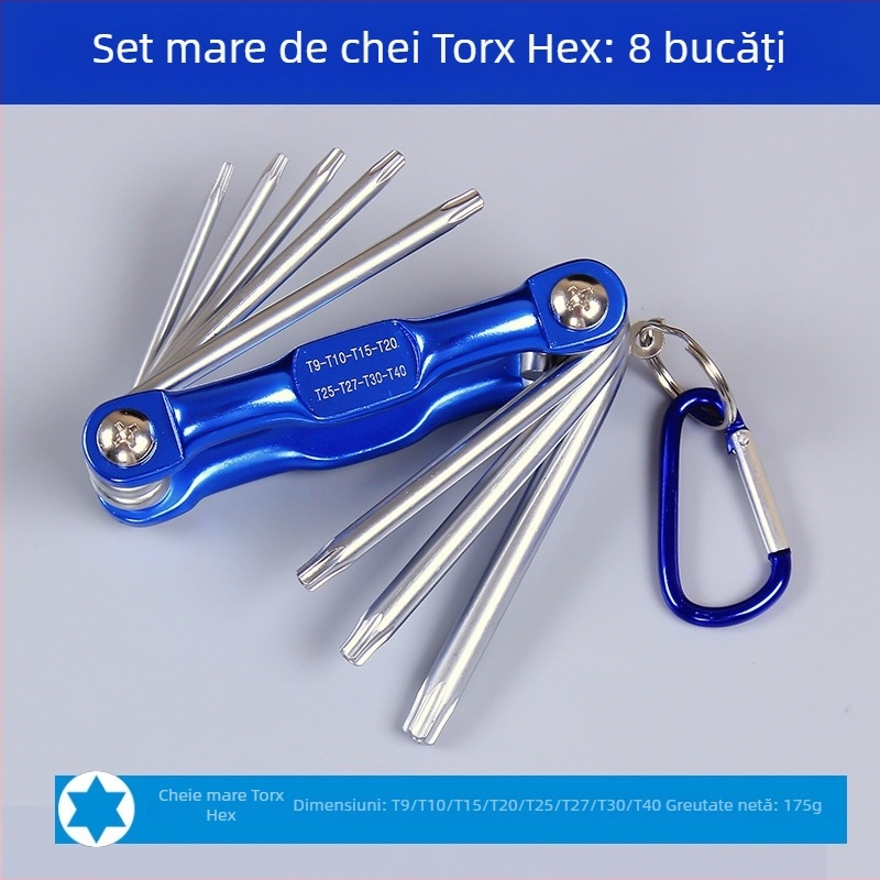 Set pliabil de chei hexagonale din oțel crom-vanadiu, greutate 300, cap hexagonal cu priză