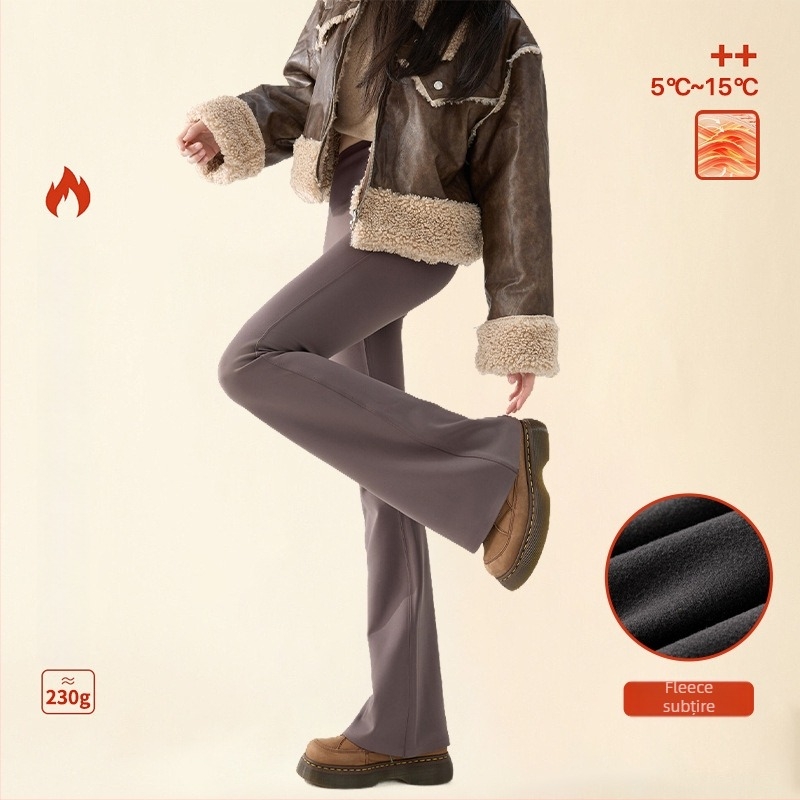 Pantaloni femei cu căptușeală polar, croială ușor evazată, amestec nylon-spandex 70-80% nylon, <30% spandex, textură 3D, groși și călduroși