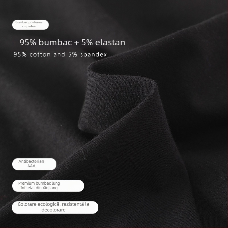 Set termic unisex din bumbac combed – 95–100% bumbac, antibacterian, antistat, cald, mâneci lungi, guler rotund, grosime moderata 181–200 g/m²