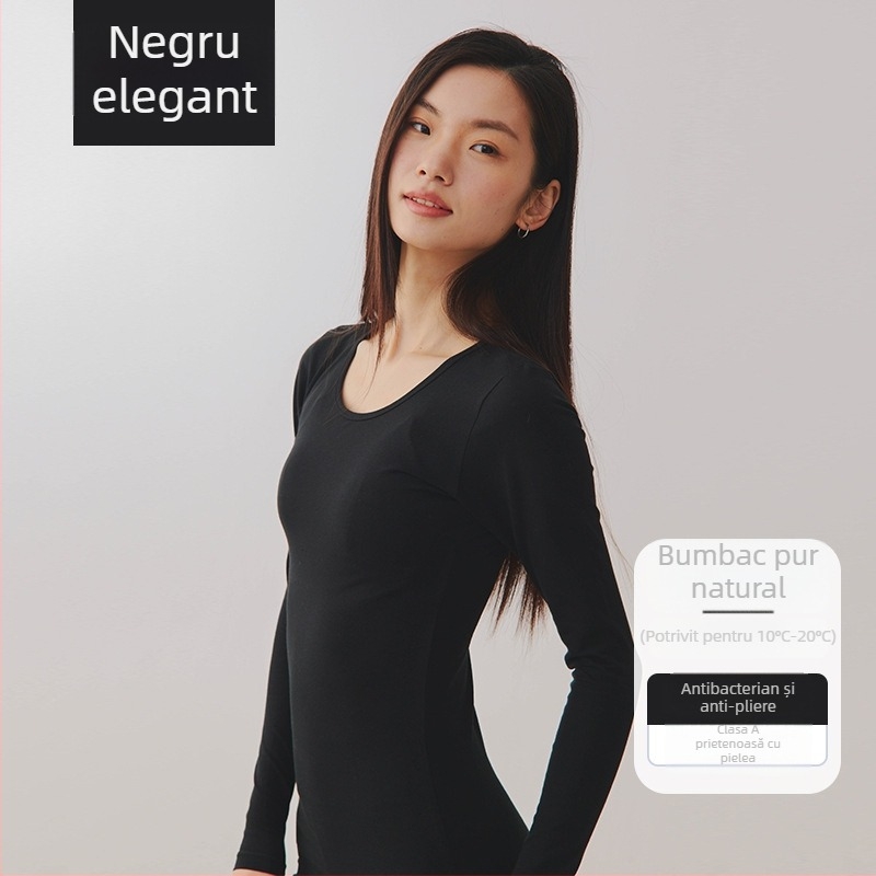 Set termic unisex din bumbac combed – 95–100% bumbac, antibacterian, antistat, cald, mâneci lungi, guler rotund, grosime moderata 181–200 g/m²