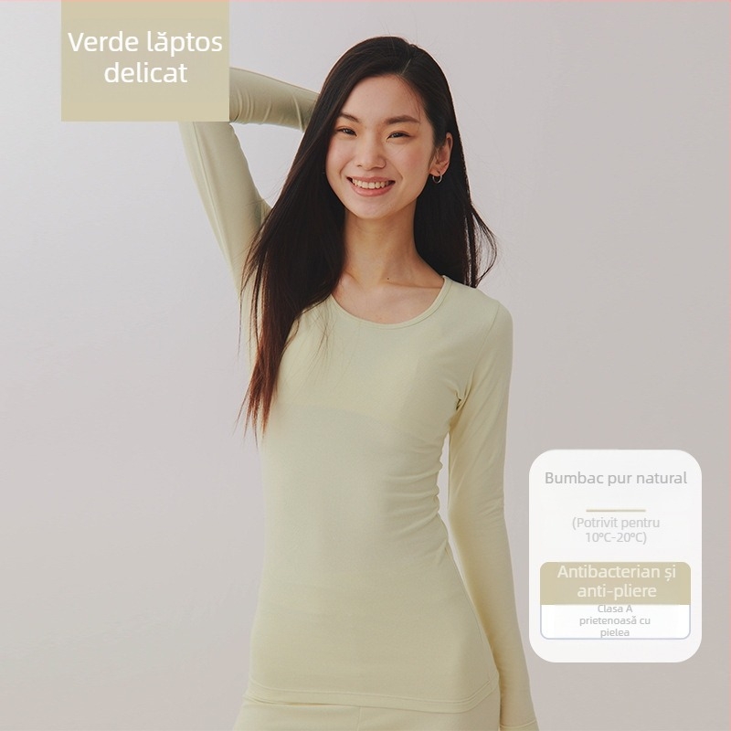 Set termic unisex din bumbac combed – 95–100% bumbac, antibacterian, antistat, cald, mâneci lungi, guler rotund, grosime moderata 181–200 g/m²