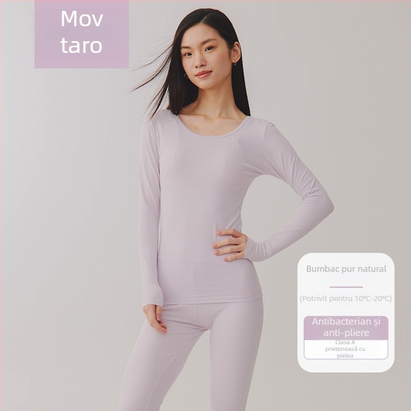 Set termic unisex din bumbac combed – 95–100% bumbac, antibacterian, antistat, cald, mâneci lungi, guler rotund, grosime moderata 181–200 g/m²