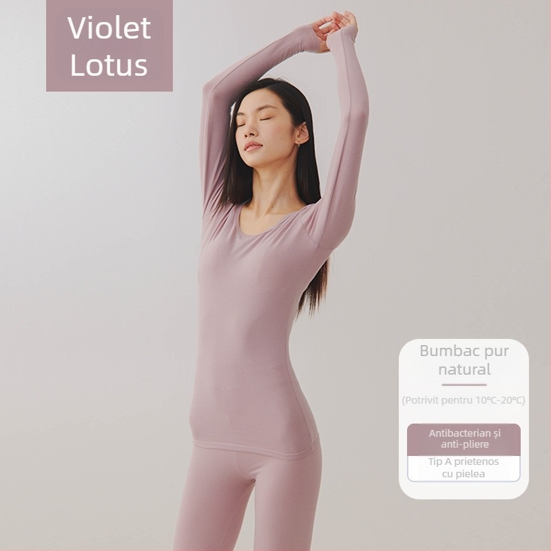 Set termic unisex din bumbac combed – 95–100% bumbac, antibacterian, antistat, cald, mâneci lungi, guler rotund, grosime moderata 181–200 g/m²