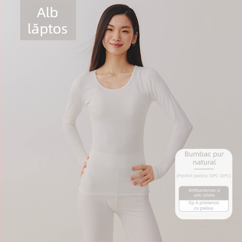 Set termic unisex din bumbac combed – 95–100% bumbac, antibacterian, antistat, cald, mâneci lungi, guler rotund, grosime moderata 181–200 g/m²