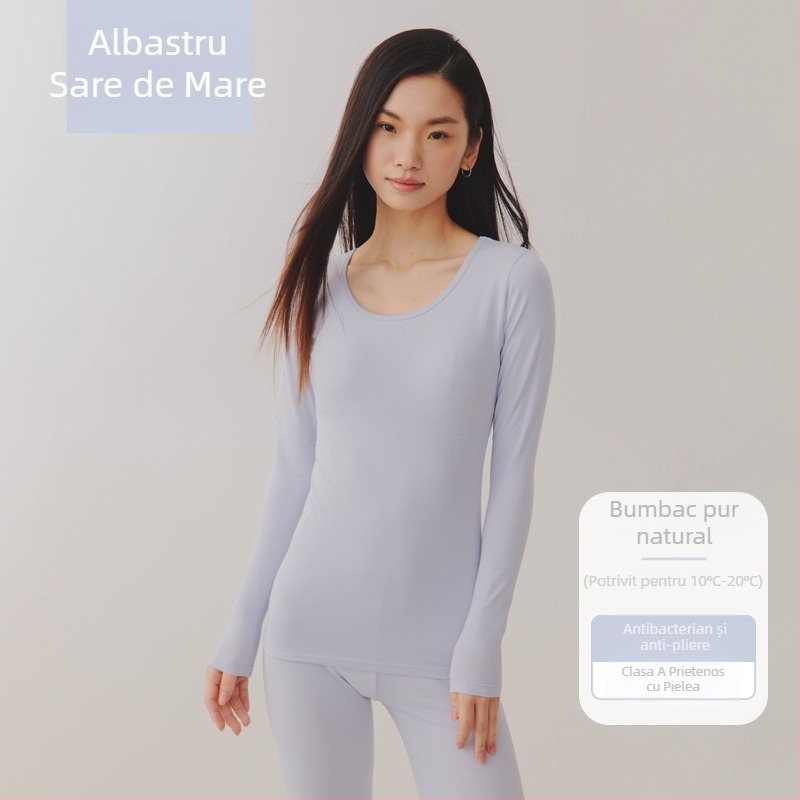 Set termic unisex din bumbac combed – 95–100% bumbac, antibacterian, antistat, cald, mâneci lungi, guler rotund, grosime moderata 181–200 g/m²